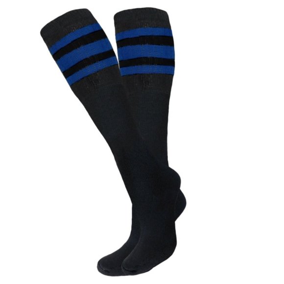 Baseball Socks Softball Striped Tube Socks Cotton Game Socks Black & Navy Blue - Picture 1 of 2
